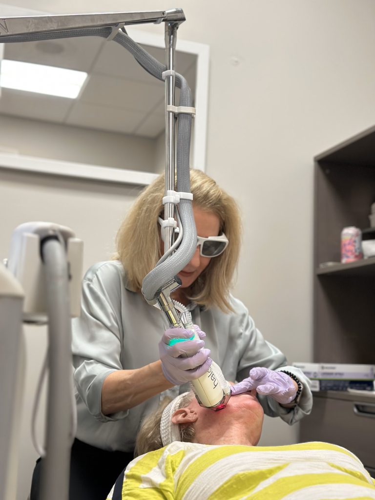A patient being treated with HALO laser skin resurfacing.