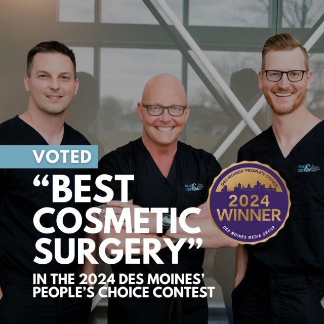 We're thrilled to announce that Koch & Carlisle Plastic Surgery received gold in the "Best Cosmetic Surgery" category of the Des Moines' People's Choice Contest. ✨👏

Des Moines Radio Group hosts this annual opportunity for their listeners to vote on the businesses, people, and places that Central Iowa loves the most. 

We are honored to be among the hundreds of local businesses recognized in this annual contest.

Choosing a surgeon is the most important decision you will make and one that should be based on the surgeon’s training, experience, and reputation, as well as the level of comfort you have with them.

At Koch & Carlisle, we have assembled a team of three highly skilled, board-certified plastic surgeons—two for the face and one for the breast and body. 

We are proud to perform the most cosmetic procedures in Iowa. 

Thank you to all who voted - we couldn't be more proud of this recognition! 😊