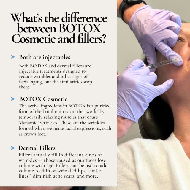 If you are new to injections, you may have wondered what the difference is between BOTOX and dermal fillers. 

Dermal fillers and BOTOX Cosmetic are both injectable facial rejuvenation treatments. The best one for you depends on your individual concerns.

+ Fillers add and replace volume within the skin. Fillers can instantly provide subtle but natural‐looking results that last 6 to 12 months or even more. 

+ BOTOX smooths away lines caused by the repeated contractions of facial muscles. Most BOTOX and Jeuveau patients retain their refreshed, rejuvenated appearance for 3 to 4 months. 

We offer complimentary injection consultations at Koch & Carlisle Plastic Surgery, and would be happy to schedule you with one of our providers. 

Call today to schedule your complimentary injection consultation: 515-277-5555, or visit our website to learn more: 
➡