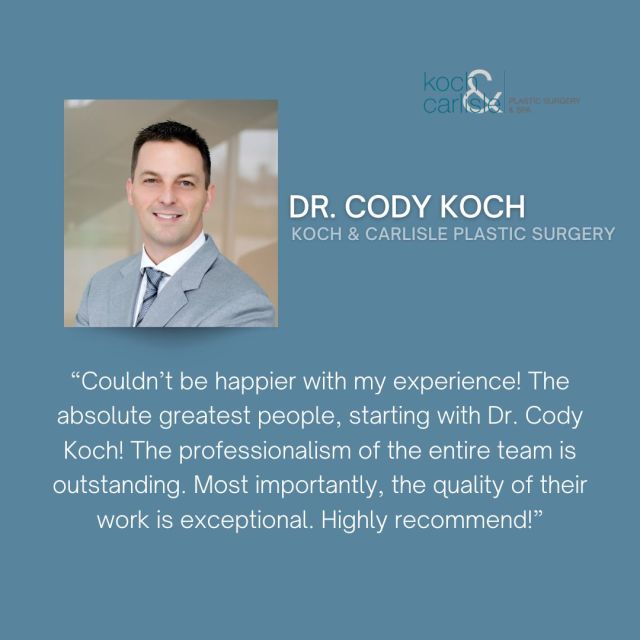 We're celebrating this positive review of Dr. Cody Koch! 👏

Dr. Cody Koch is a board-certified plastic surgeon who specializes in the face and neck at Koch & Carlisle Plastic Surgery. 

Request a consultation with Dr. Cody Koch by filling out our online form: https://www.kochandcarlisle.com/consultation-mobile/

Appointments can also be made by calling 515-277-5555.