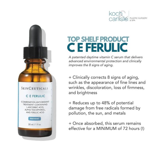 Our aesthetician Ellen once said this is the product she would take with if she was stranded on a desert island. 😆🫶

C E Ferulic has been a fan-favorite at Koch & Carlisle Plastic Surgery, and for good reason! 

This patented daytime vitamin C serum delivers advanced environmental protection and clinically improves the 8 signs of aging, including the appearance of fine lines and wrinkles, discoloration, loss of firmness, and brightness. 

Stop in to shop, or give our office a call to place an order for pick-up: 515-277-5555.