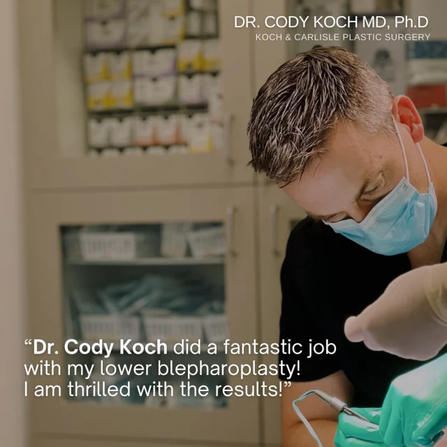 From the patient: "Dr. Cody Koch did a fantastic job with my lower blepharoplasty! I am thrilled with the results."

Great review of Dr. Cody Koch! We love hearing from our patients and appreciate the kind words. 👏

Dr. Koch offers a wide range of facial plastic surgery procedures, including the following specialties:
➡Eyelid lift (upper and lower)
➡Skin cancer reconstruction
➡Rhinoplasty
➡Facelift
➡Facial liposuction

To see more of his work, check out photo gallery located on our website:
➖ https://www.kochandcarlisle.com/photo-gallery/