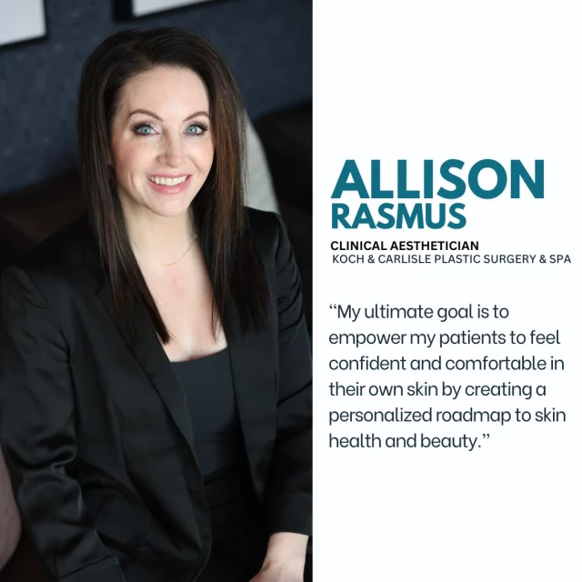 Meet Allison: a Clinical Aesthetician at Koch & Carlisle Plastic Surgery & Spa! ✨

Allison has been in the aesthetic industry for nearly five years and is dedicated to helping her patients achieve their unique skincare goals.

"I utilize advanced techniques and technologies to address a wide range of concerns, including acne and scarring, signs of aging, body tightening, and pigmentation."

Lasers for the face and body, as well as body tightening treatments, are some of Allison's favorite procedures to perform.

"It's such an amazing experience to see a patient's skin change and watch their confidence radiate!"

Interested in scheduling a complimentary skincare consultation with Allison? Inquire here:
➡ 515-277-5555
➡ https://www.kochandcarlisle.com/contact-us