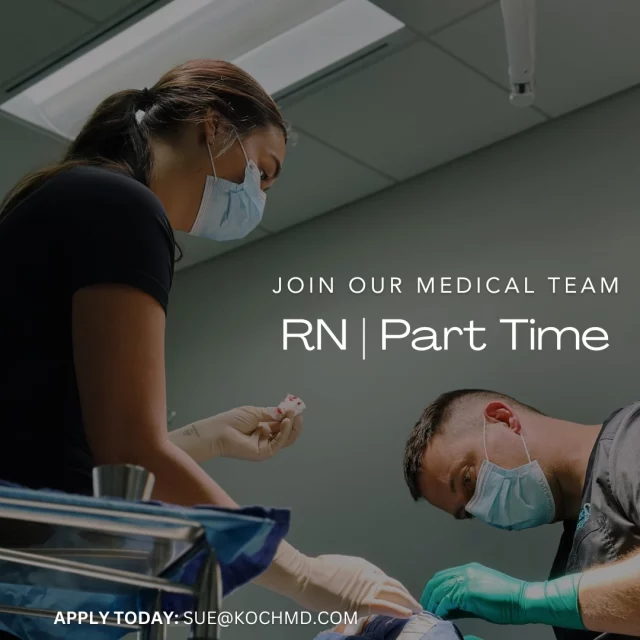 We are growing our team and looking for a part-time RN to fill a vital role in our clinic. ✨

The ideal candidate will have surgical experience and will provide care to our patients, pre- and post-operatively. 

➡This position will work in both clinic and surgery, and requires working with patients in person, over phone, or email. We are open Monday-Friday, 8-5pm. 

➡This position would work up to 24 hours/week, and must be flexible to accommodate the clinic needs.

Interested candidates are encouraged to email their resume to: sue@kochmd.com.

.
.
.
#kochandcarlisleplasticurgery #rnjobs #westdesmoines #iowamedicalspa #rnjobsiowa #wdm #dsm